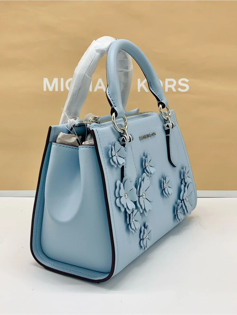 Michael Kors Marilyn Small Embellished Satchel Pale Ocean color - Picture 4 of 15